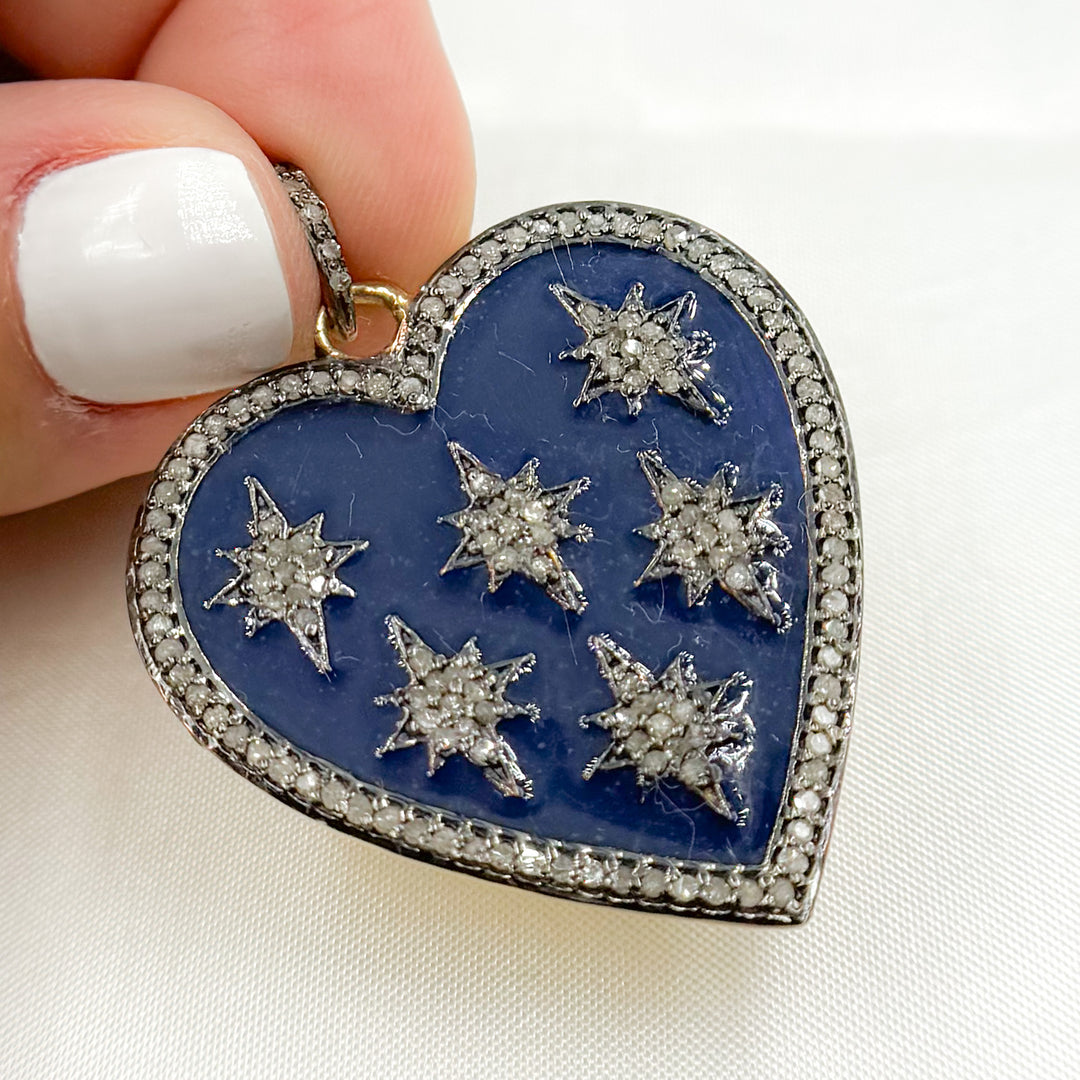 DP040A. Diamond Sterling Silver Heart and Stars Enamel Pendant