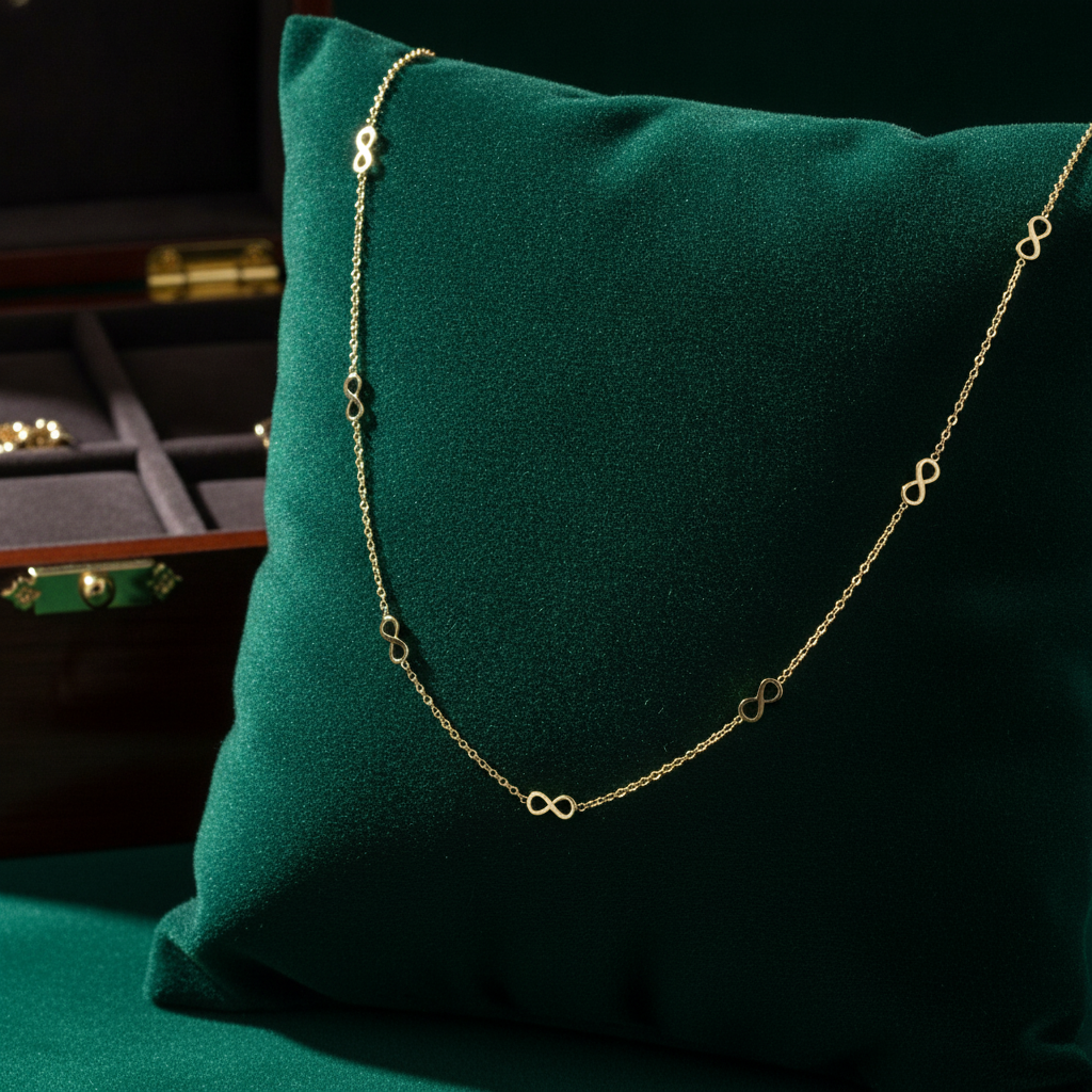 NKSET399. 14k Solid Yellow Gold Infinity Link Necklace