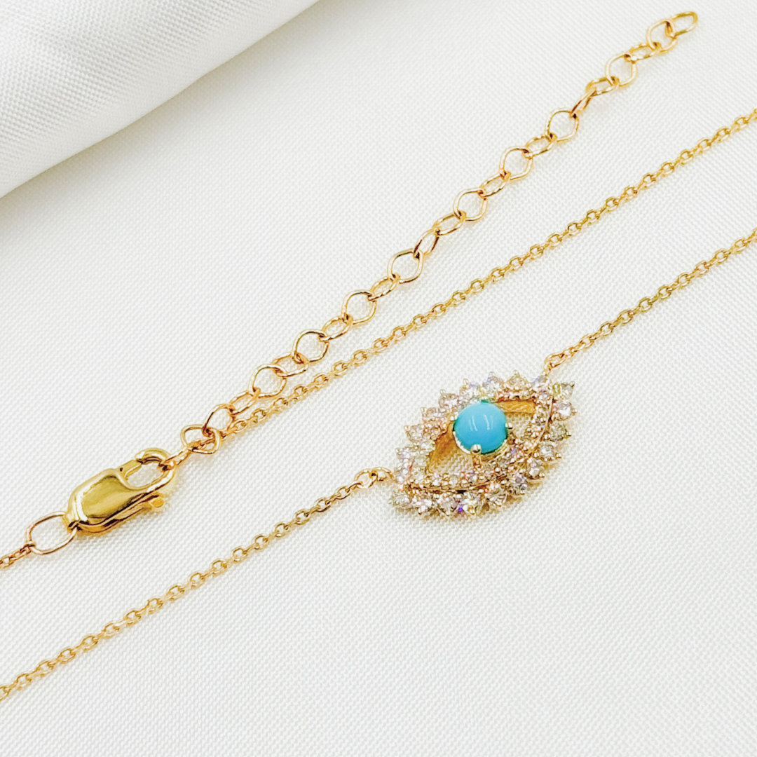 NFG71492TQ. 14K Solid Gold Diamond and Turquoise Eye Necklace