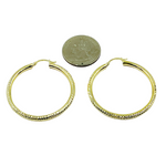 Load image into Gallery viewer, GER58. 14K Gold Hoop Earrings with Engraved Tornado Design
