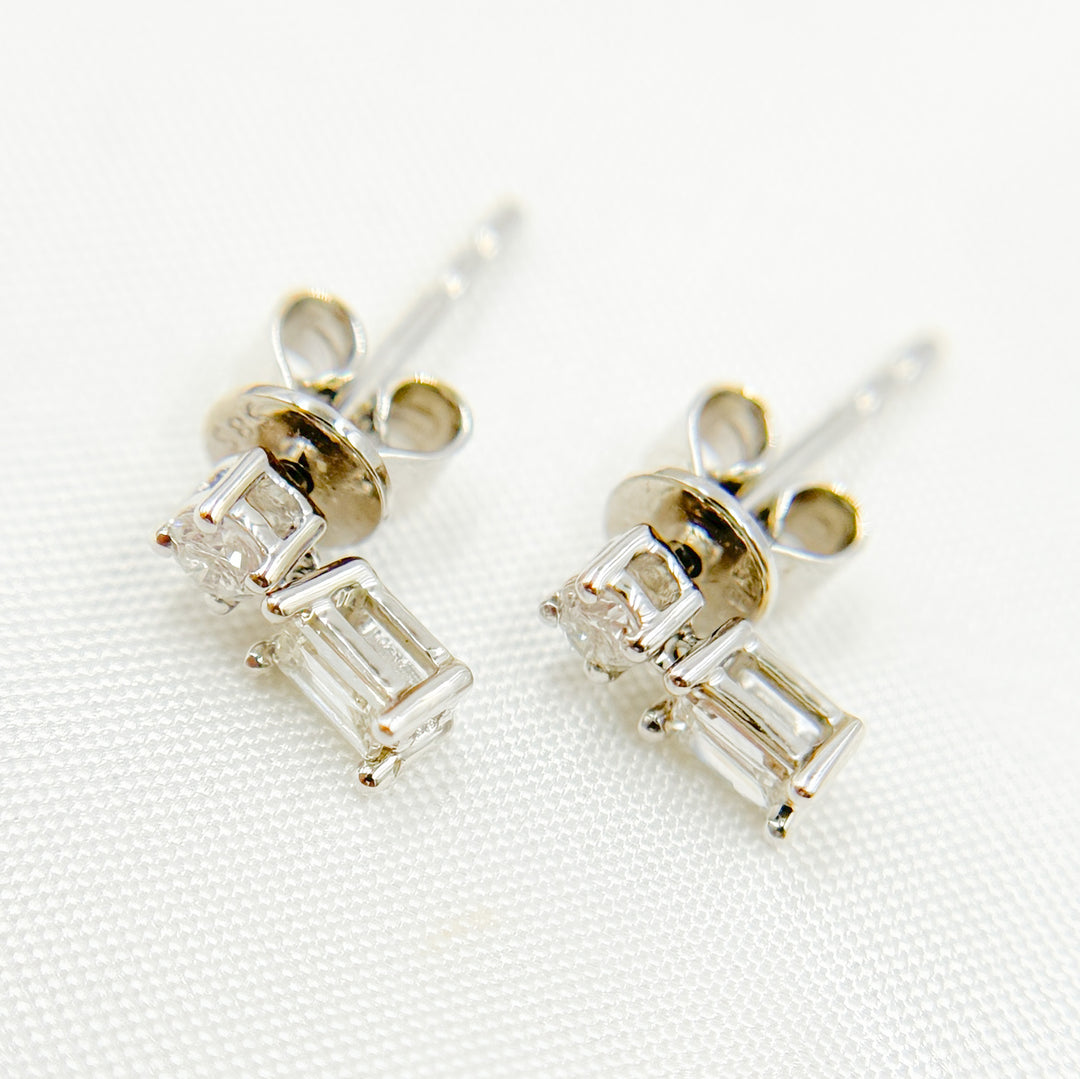 14K Gold Diamond Dangle Rectangle Studs.