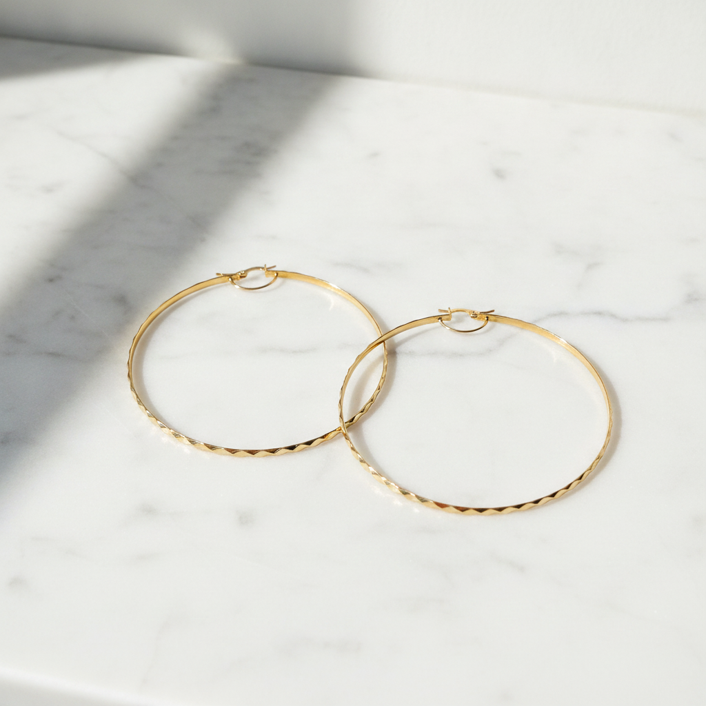 GER103. 14K Solid Gold Twisted Hoop Earrings