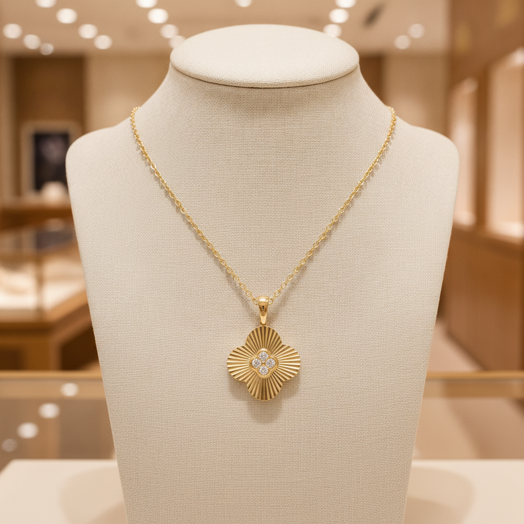 PFB33136. 14K Solid Gold Clover Diamond Necklace