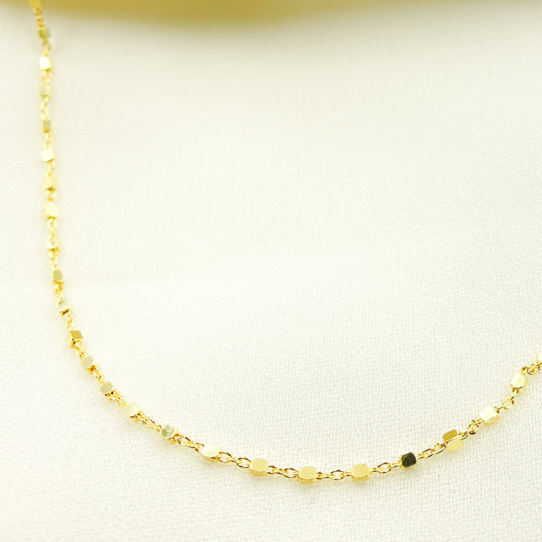 0257601SA. 14K Solid Gold Cable and Cubes Chain