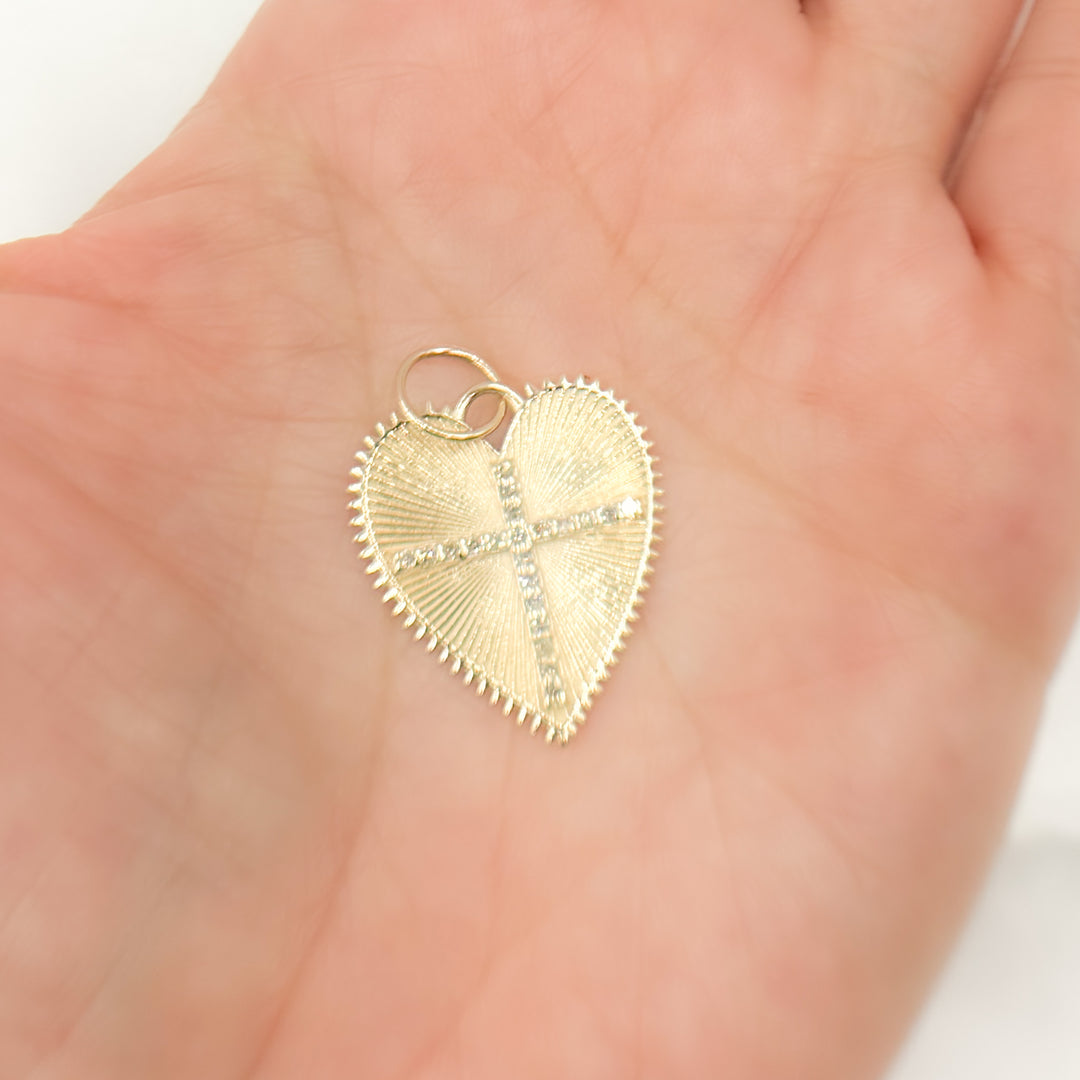 GDP49. 14K Solid Gold Diamond Cross Heart Charm