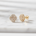 Load image into Gallery viewer, EFI54501. 14K Solid Gold Diamond Baguette Octagon Stud Earrings