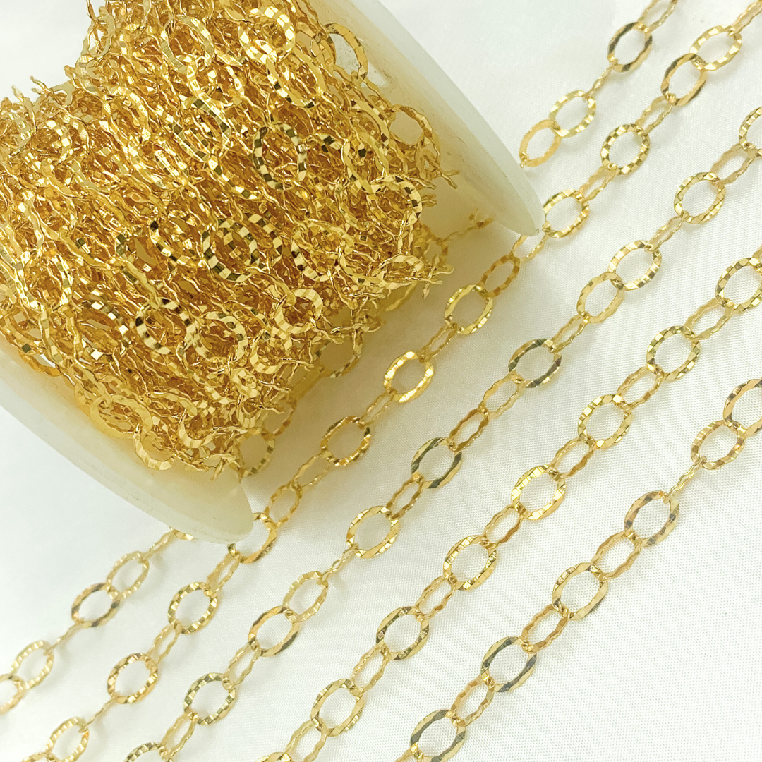 Gold Plated 925 Sterling Silver Hammered Round Link Chain