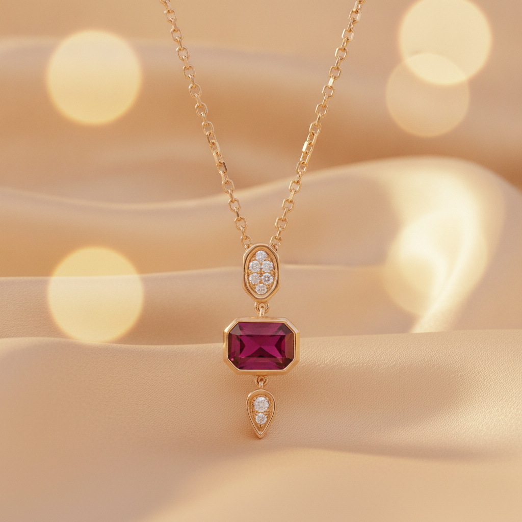 CP97495. 14K Solid Gold Diamond and Gemstone Geometric Pendant