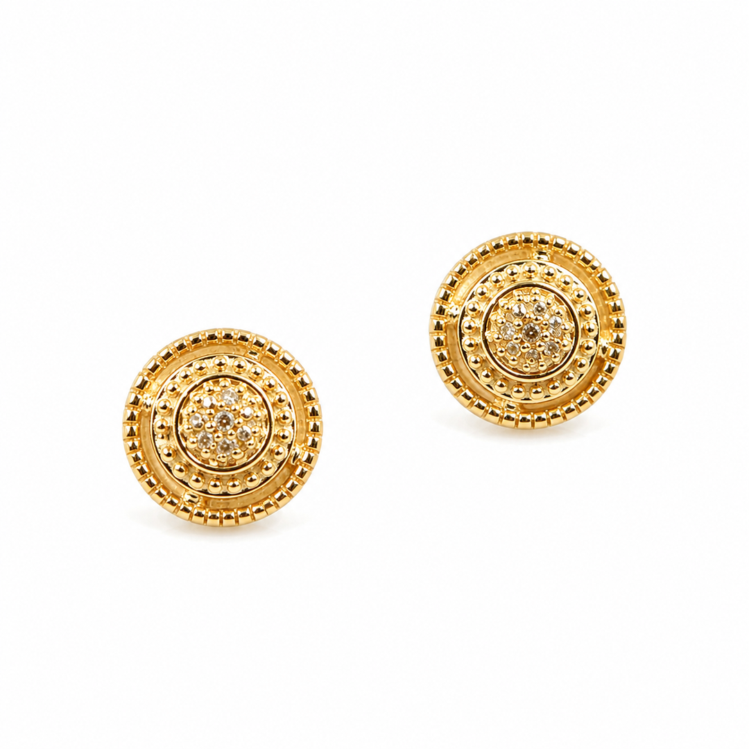 EFA50964. 14K Solid Gold and Diamonds Circle Earrings