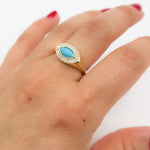 Load image into Gallery viewer, CR96516TQ8X4. 14K Solid Gold Diamond and Turquoise Oval Ring