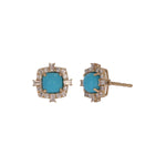 Load image into Gallery viewer, EFF54380TQ. 14K Solid Gold Diamonds and Turquoise Fancy Studs