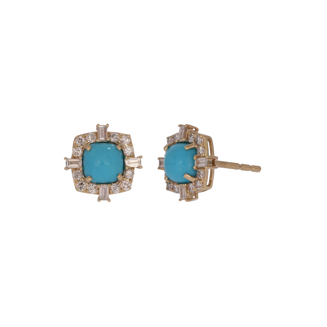 EFF54380TQ. 14K Solid Gold Diamonds and Turquoise Fancy Studs