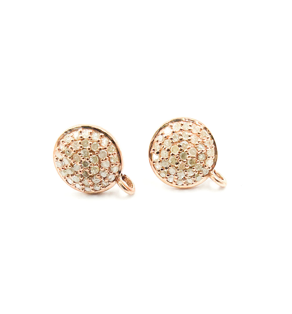 DE034. Diamond Sterling Silver Round Studs with Ring