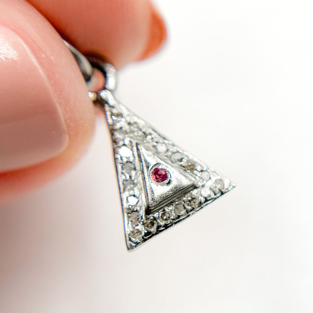 DC454. Diamond Sterling Silver Triangle Charm with Gemstone