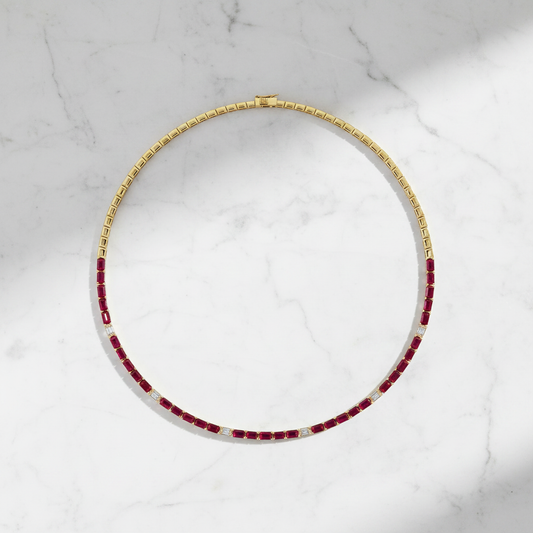 CN97276RU5X3. 14K Solid Gold Diamond and Ruby Tennis Necklace