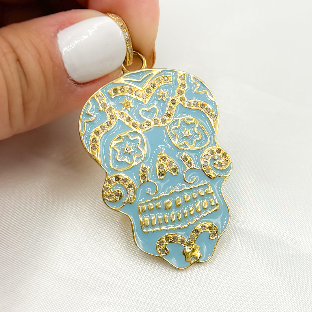 DP562A. Diamond Sterling Silver Skull Enamel Pendant