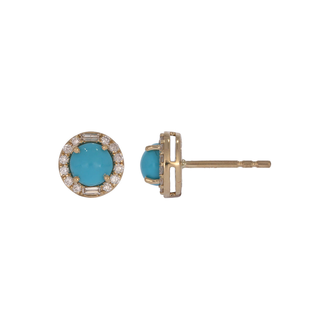 EFD54383TQ. 14K Solid Gold Diamonds and Turquoise Round Stud Earrings