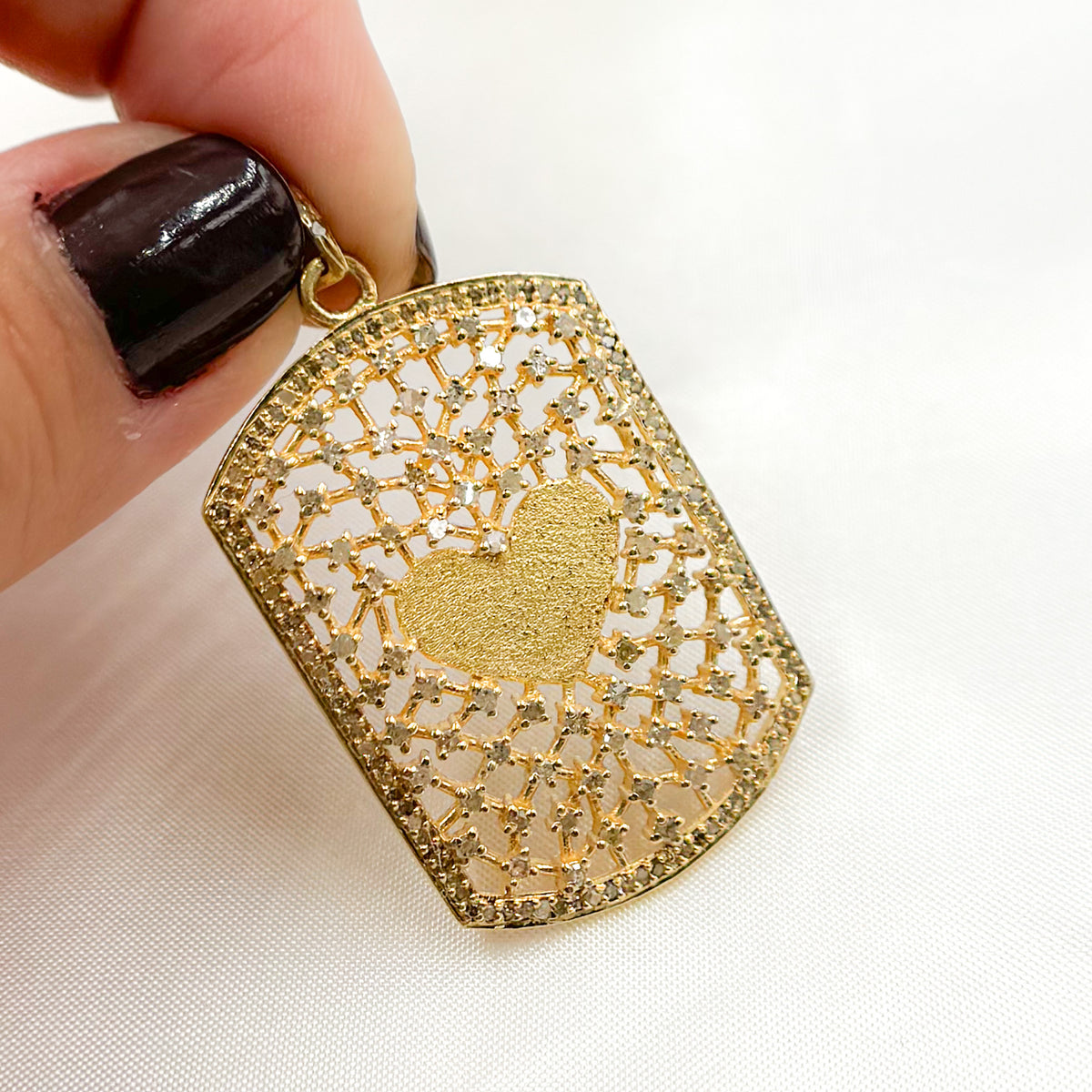 DP187. Diamond Sterling Silver Rectangle Heart Pendant with Gemstone