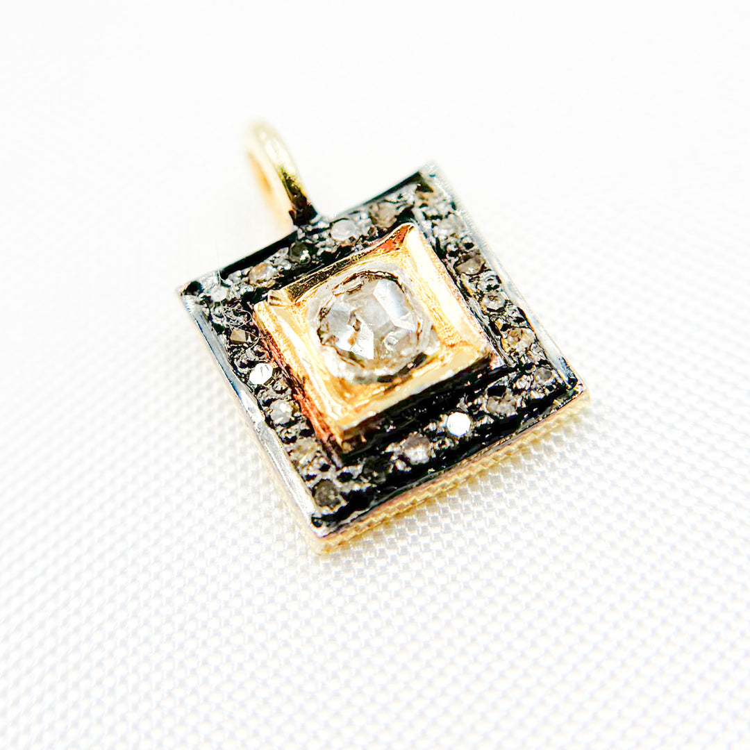 DC459. Diamond Sterling Silver Square Charm with Polki Diamond