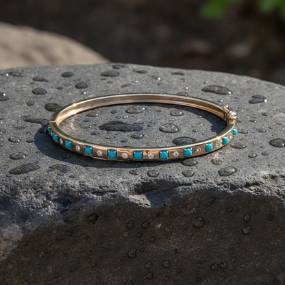 BNE68710. 14K Solid Gold Diamond & Gemstone Bangle