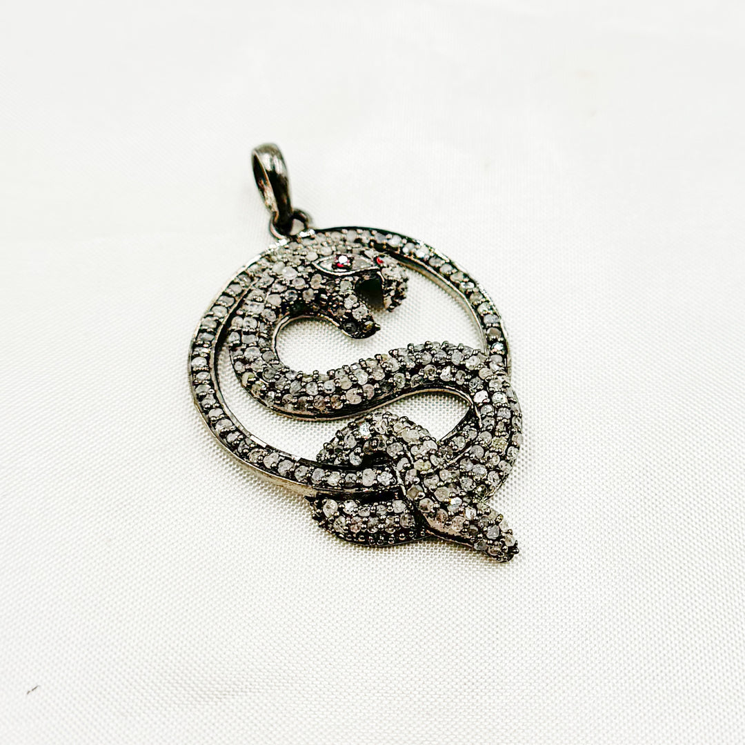 DP072. Diamond Sterling Silver Snake Pendant with Gemstone