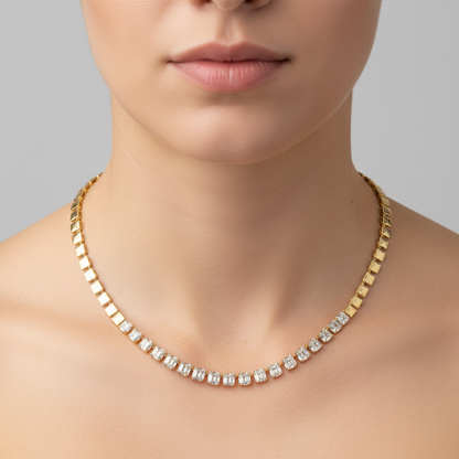 NFP71428. 14K Solid Gold Diamond Baguette Squares Necklace