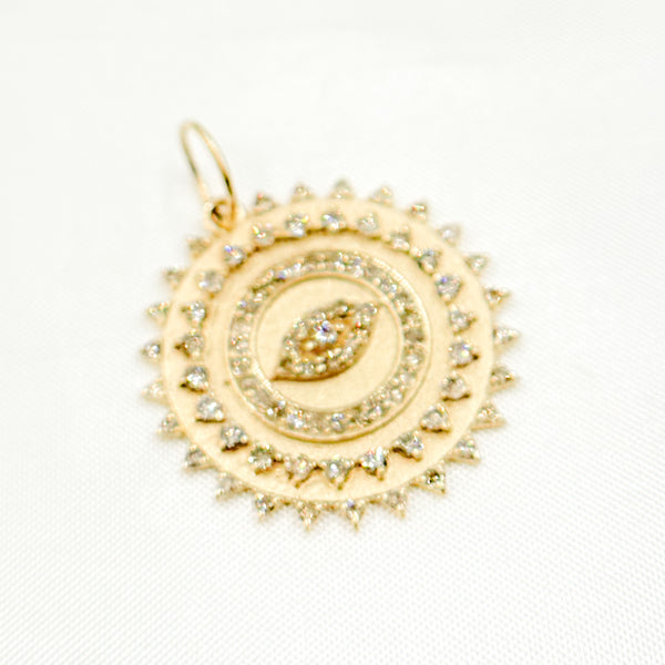14K Solid Gold Diamond Round Eye Charm