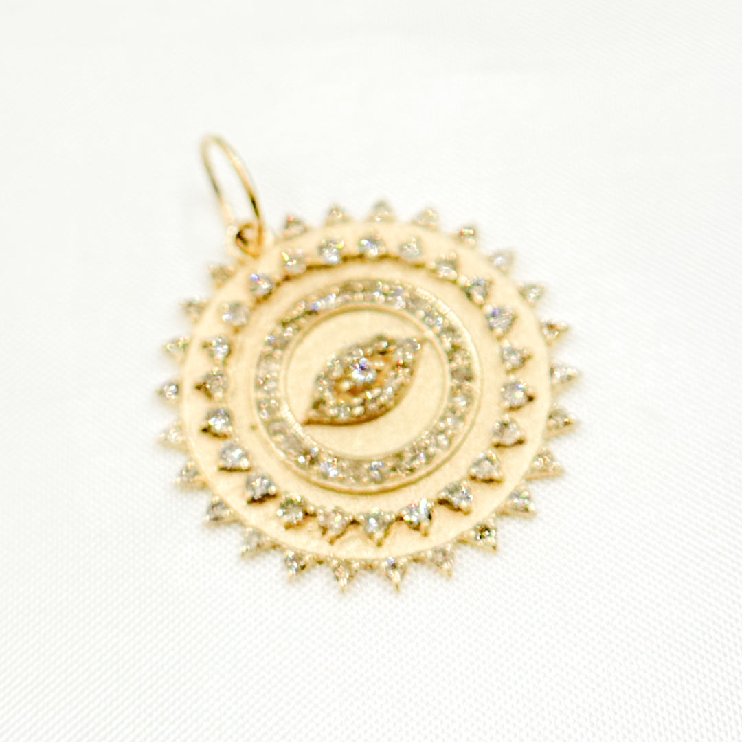 GDP327. 14K Solid Gold Diamond Round Eye Charm