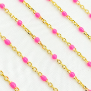 V203PKGP. Gold Plated Sterling Silver Enamel Pink Color Cable Chain