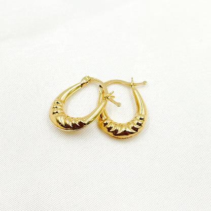 GER180. 14K Solid Gold Croissant Hollow Hoops