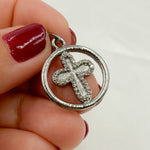 Load image into Gallery viewer, DP462. Diamond Sterling Silver Round Cross Pendant
