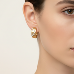 Load image into Gallery viewer, EHF57592. 14K Solid Yellow Matte Gold Diamond Hoop Earring