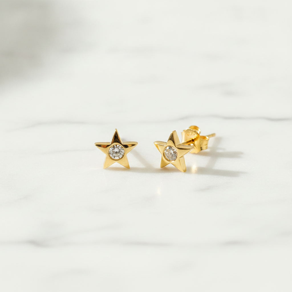 EFC52671Y. 14k Solid Gold Diamond Star Studs