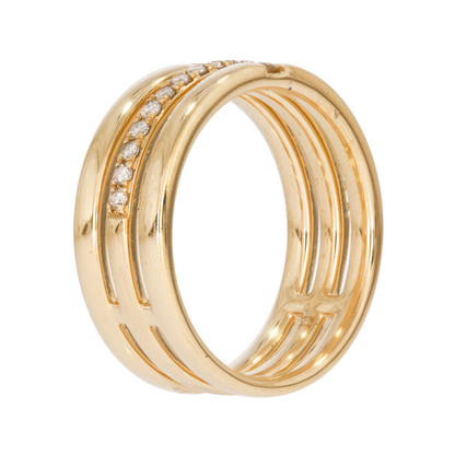 RAE01846. 14K Solid Gold Three-Row Diamond Ring