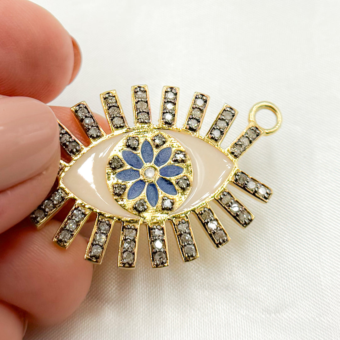 DC513A. Diamond Sterling Silver Eye Flower Enamel Pendant