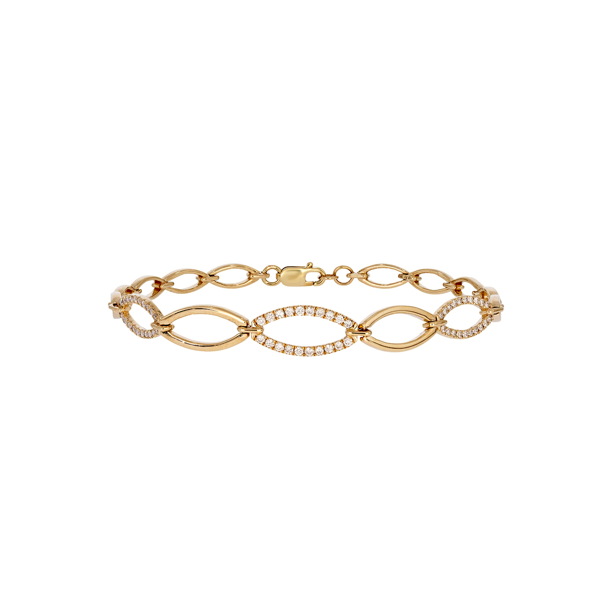 BFH61264. 14K Solid Yellow Gold Diamond Fancy Oval Bracelet
