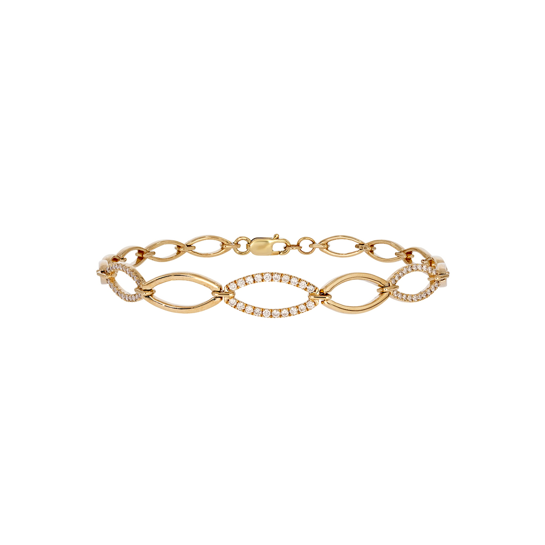 BFH61264. 14K Solid Yellow Gold Diamond Fancy Oval Bracelet