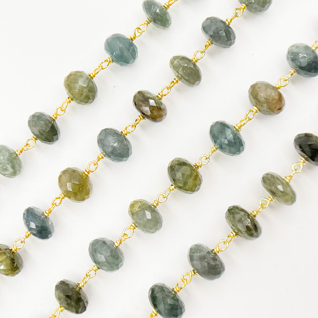 MOAQ1. Moss Aquamarine Gold Plated Wire Chain