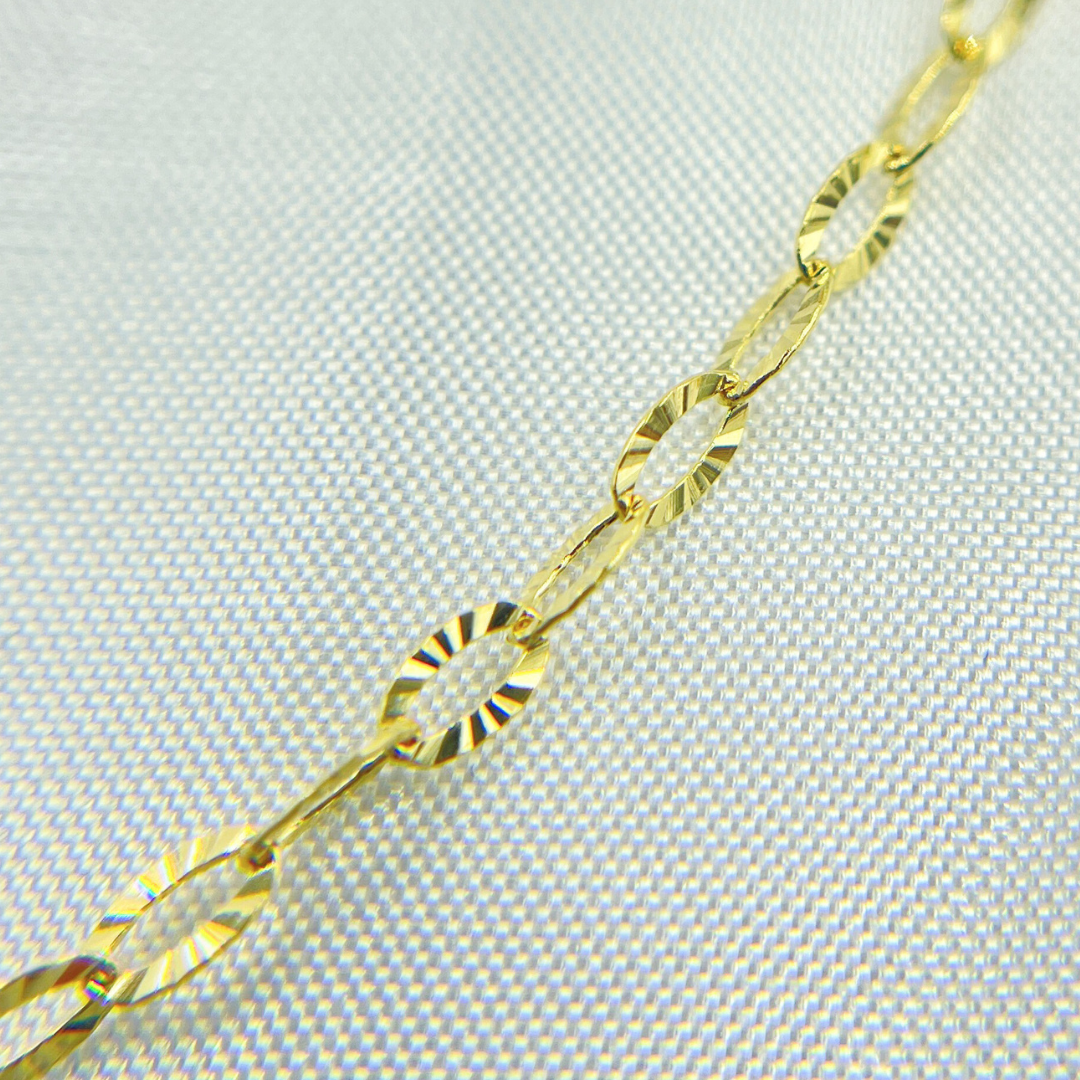 14K Solid Yellow Gold Diamond Cut Oval Link Chain. 040FVB22