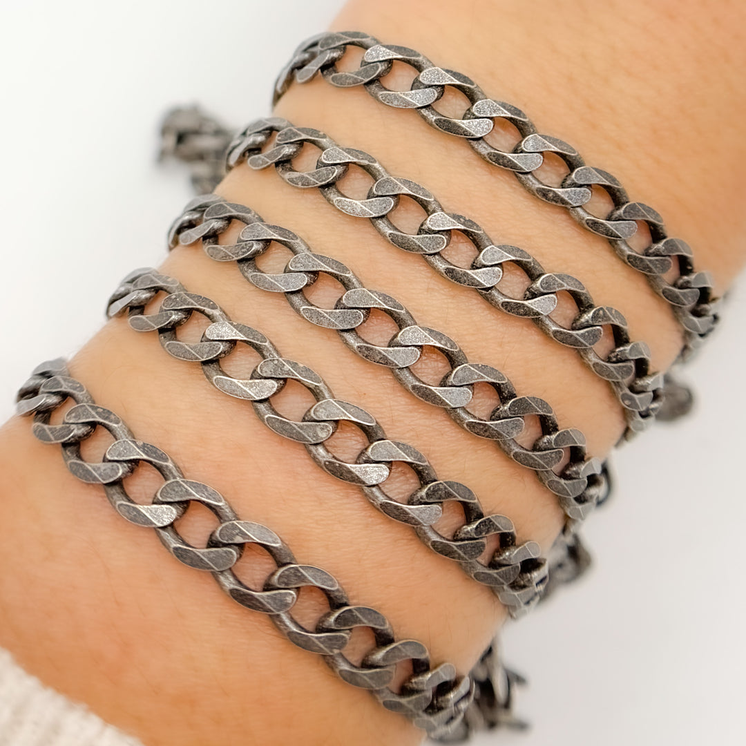 X15OX. Sterling Silver Oxidized Flat Curb Chain