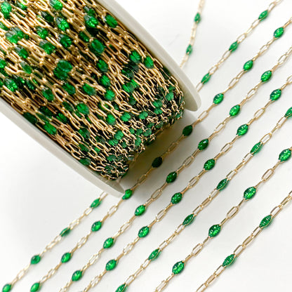 Gold Green Color Enamel Cable Chain