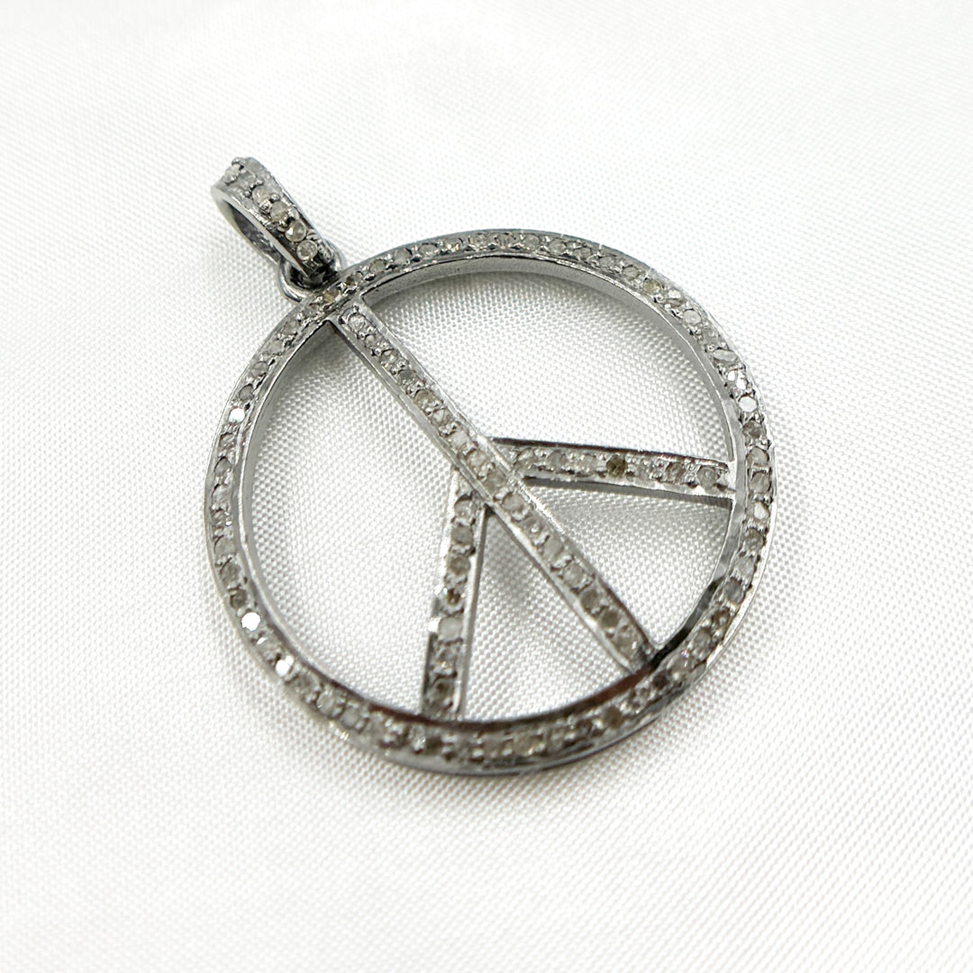 DP098. Diamond Sterling Silver Round Peace Pendant