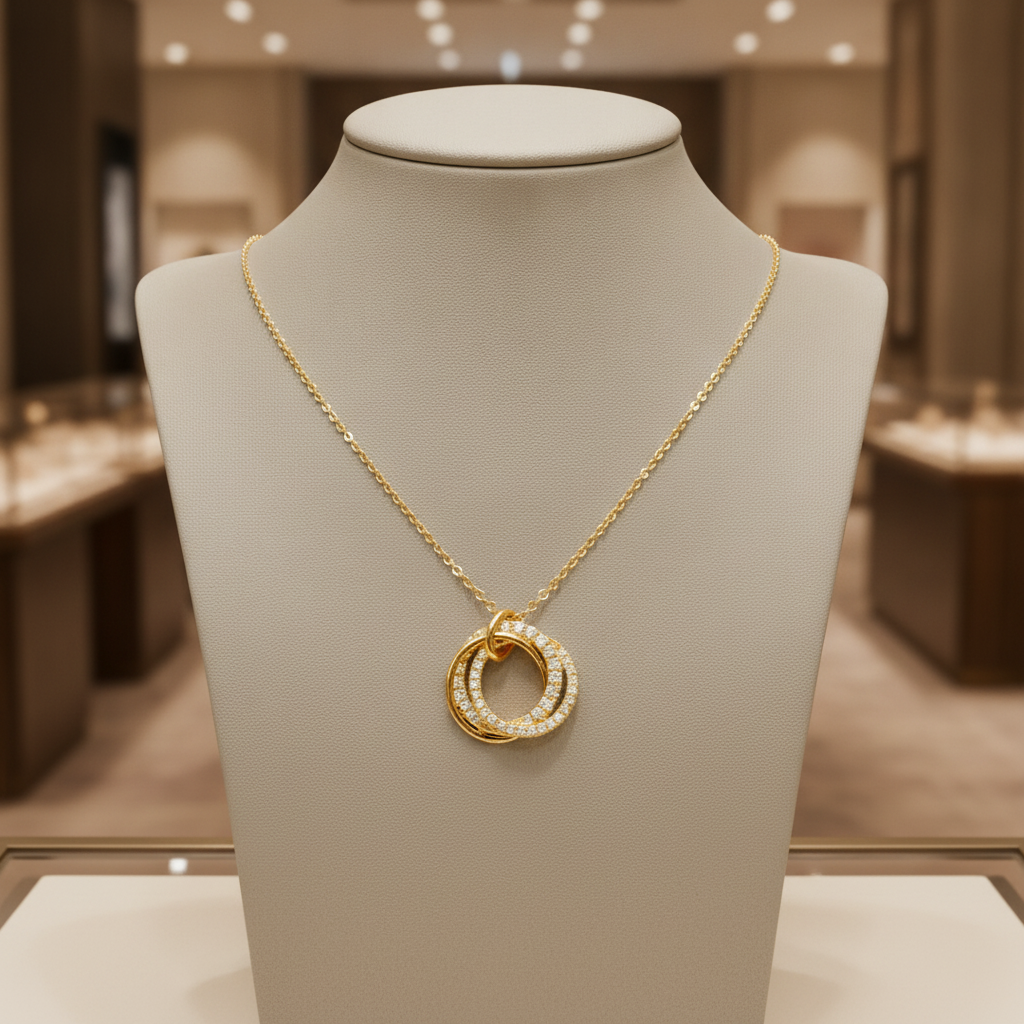 PFD33395. 14K Solid Yellow Gold Diamond Fancy Circle Necklace