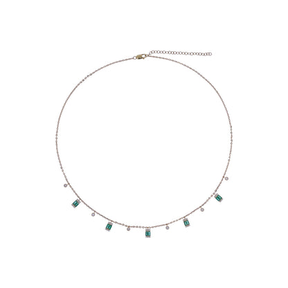 CN96316. 14K Solid Gold Gemstone and Diamond Dangle Necklace