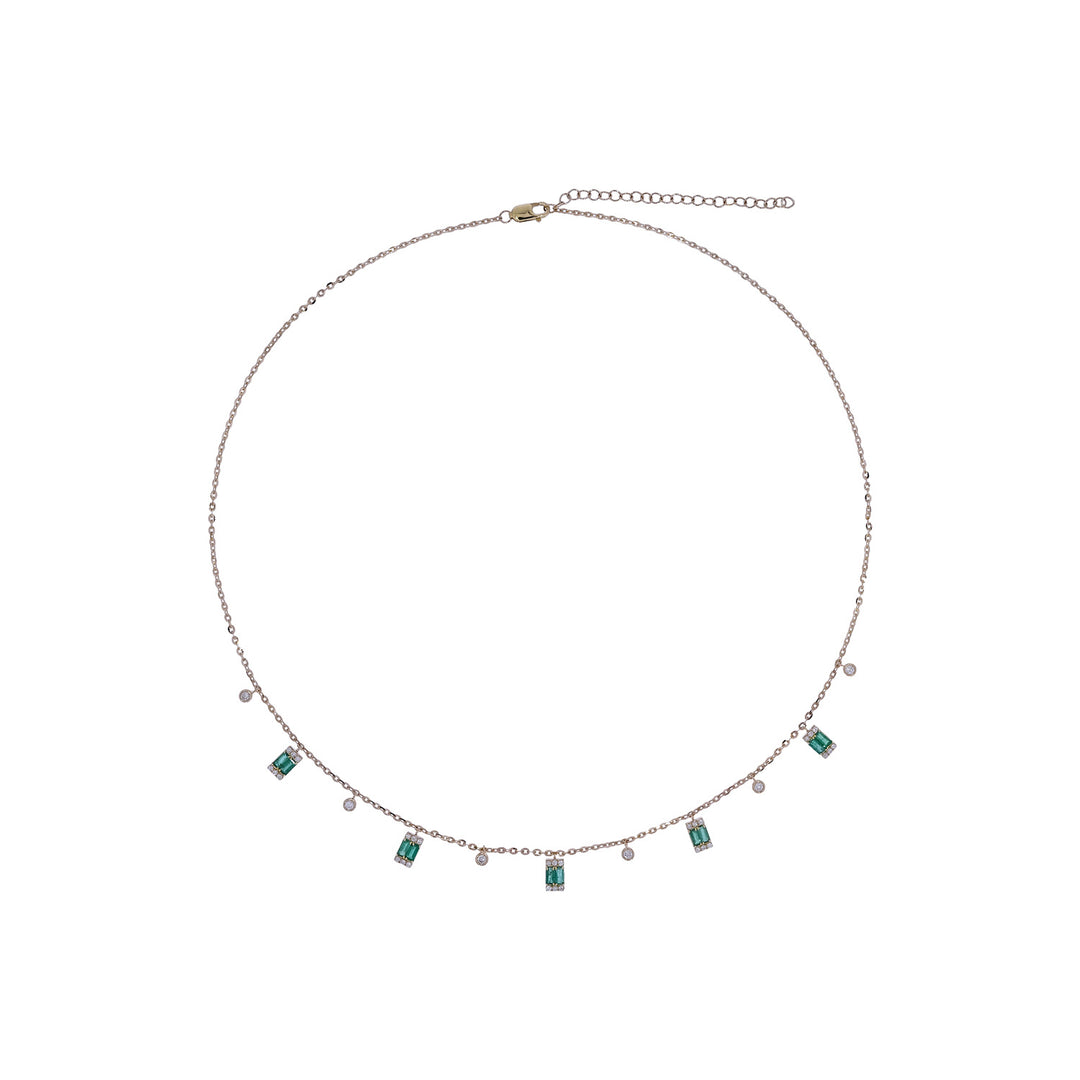 CN96316. 14K Solid Gold Gemstone and Diamond Dangle Necklace