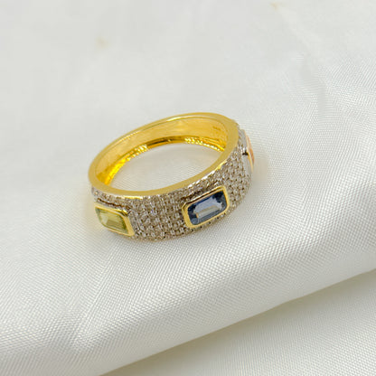 14k Solid Gold Diamond and Multi Sapphire Ring.