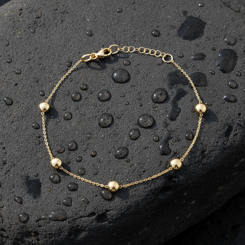 BRSET701. 14k Solid Yellow Gold Flat Bead Link Bracelet