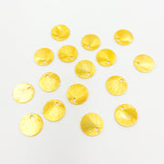 Gold-plated sterling silver brushed round flat disc charm with a single hole