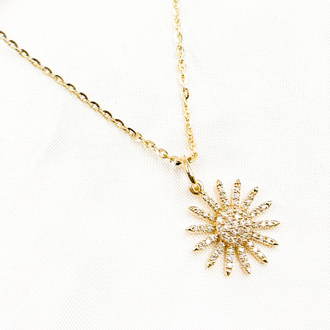 PFE33151. 14K Solid Gold Diamond Sun Necklace