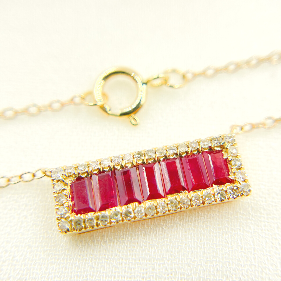 NFN71044. 14k Solid Gold Diamond & Gemstone Necklace